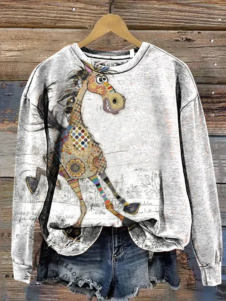 Funny Horse Art Casual Cotton Sweatshirt
