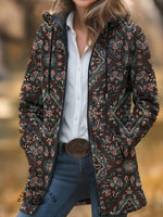 Vintage Print Unisex Plush Thick Long-sleeved Cardigan Coat