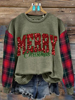 Vintage Contrast Plaid Print Christmas Sweatshirt