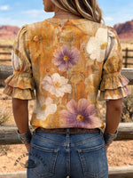 Women's Vintage Art Puff Sleeve Casual Shirt