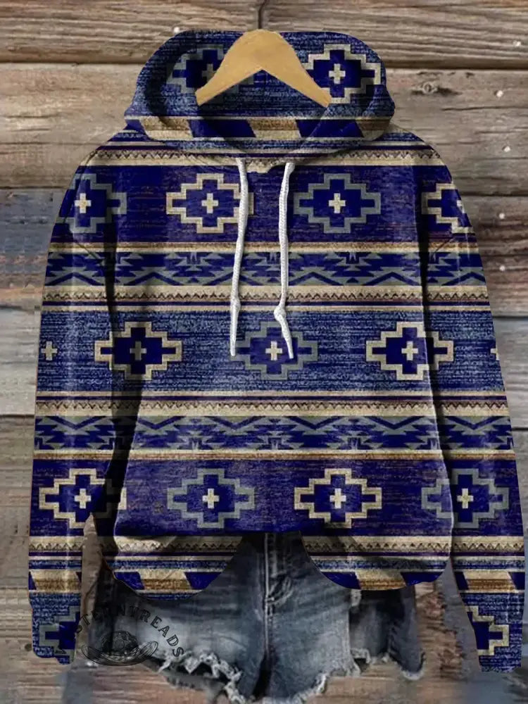 Vintage Art Print Casual Cotton Hooded Sweatshirt