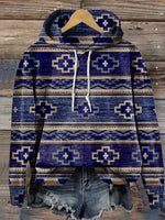 Vintage Art Print Casual Cotton Hooded Sweatshirt