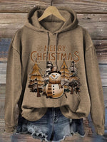 Vintage Christmas Art Print Cotton Casual Hoodie Sweatshirt