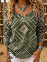 Aztec Art Print Buttoned Cardigan Sweater