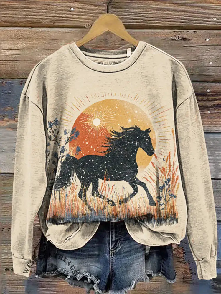 Horse Racing Art Print Casual Cotton Sweatshirt