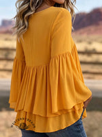 Marigold V-Neck Chiffon Top • Elegant Ruffled Boho Blouse