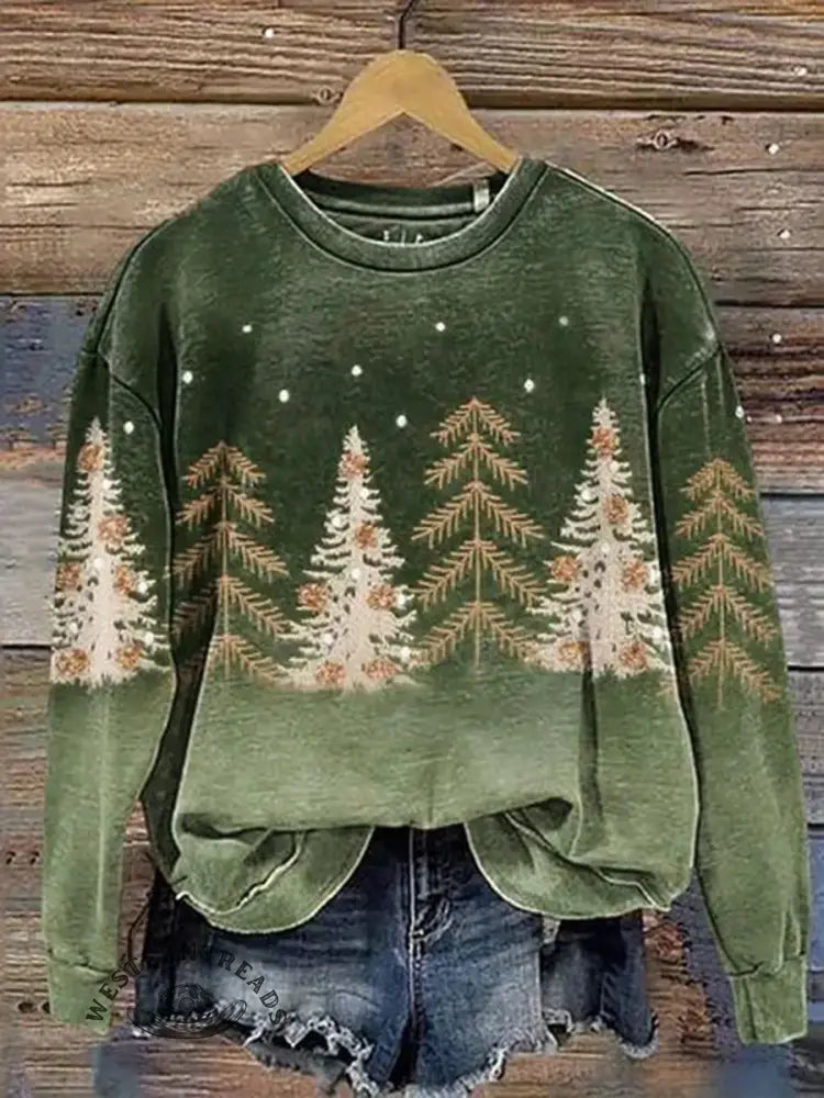 Vintage Christmas Pattern Casual Cotton Sweatshirt