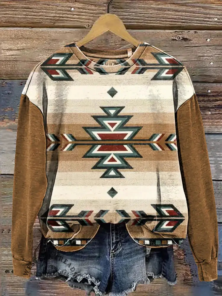 Retro Aztec Pattern Art Print Casual Sweatshirt