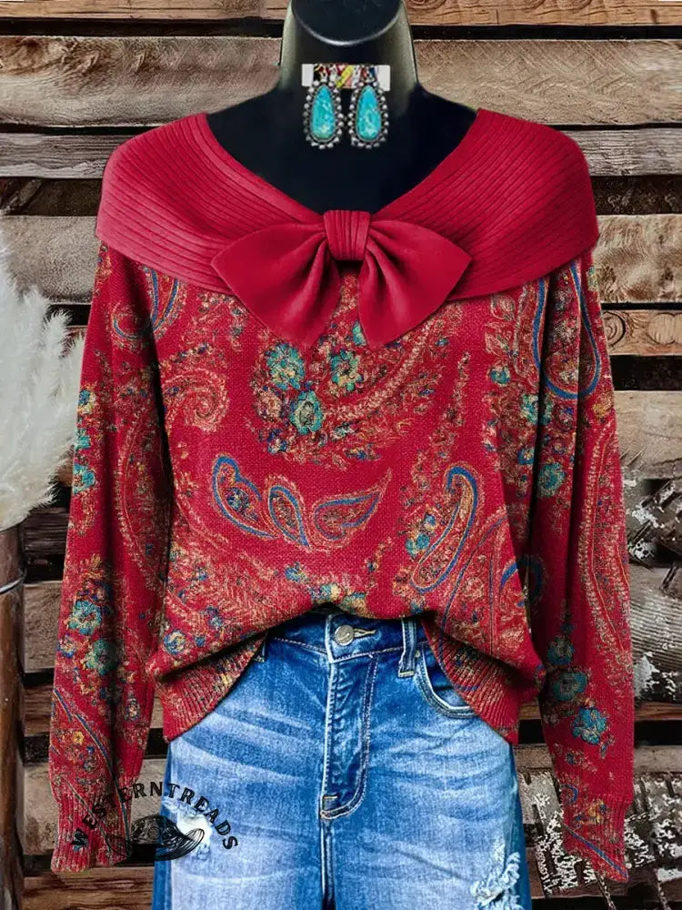 Vintage Paisley Art Print Casual Cotton Sweatshirt