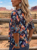 Vintage Art Print Comfortable Summer Fabrics Puff Sleeve Casual Shirt