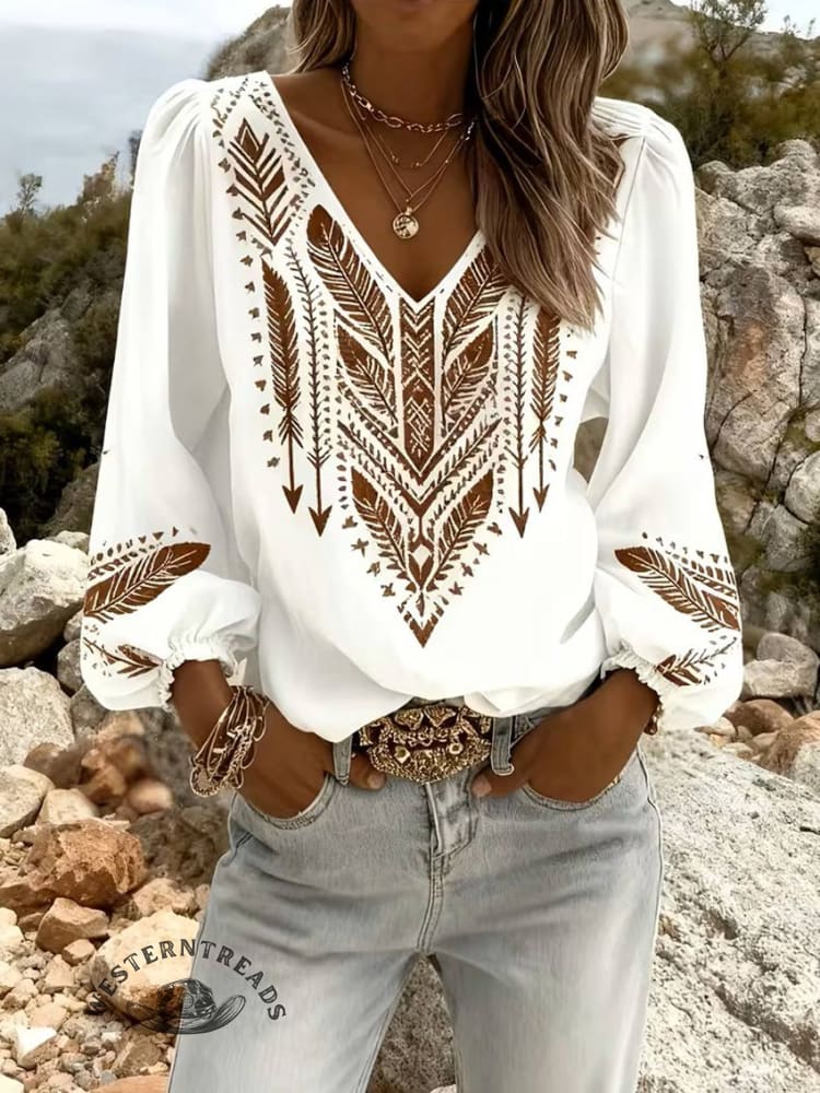 Women's Aztec Print Casual Cotton And Linen Shirt