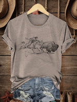 Retro Western Art Print Casual T-shirt