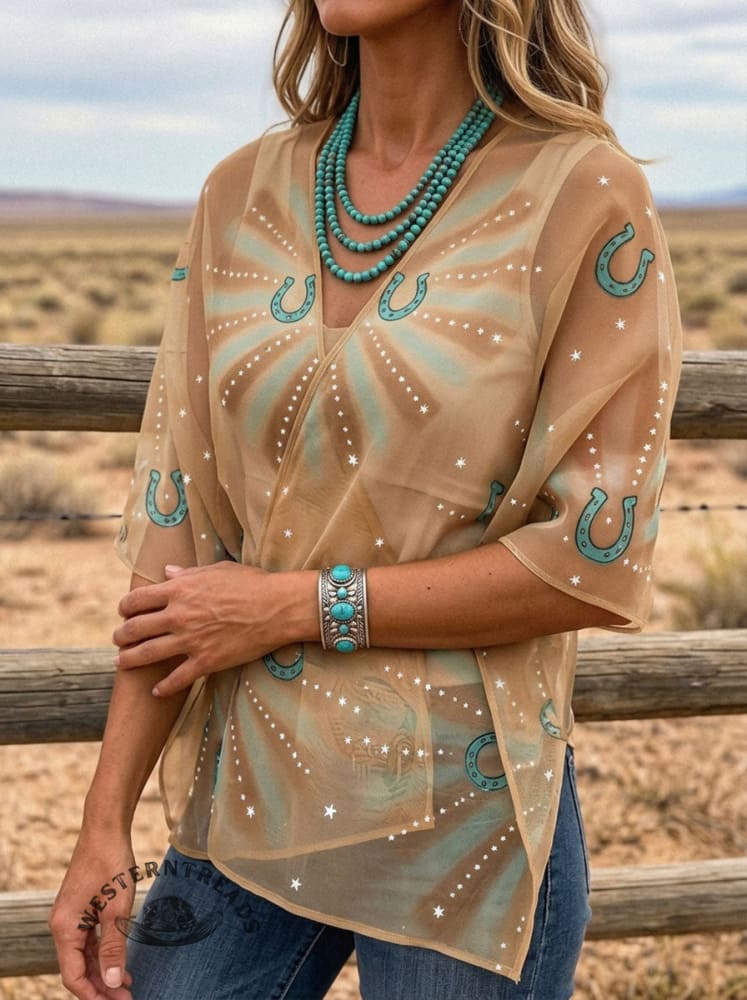 Women's Western Horseshoe Print Summer Shirt