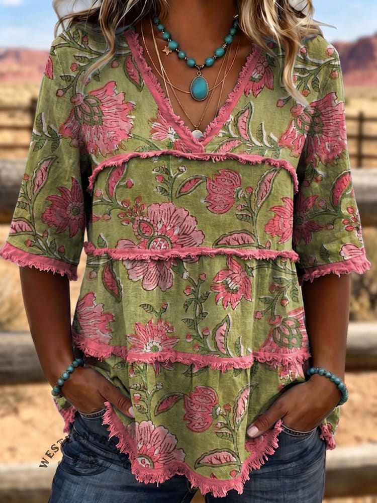 Women's Vintage Art Patchwork Cotton Linen Shirt