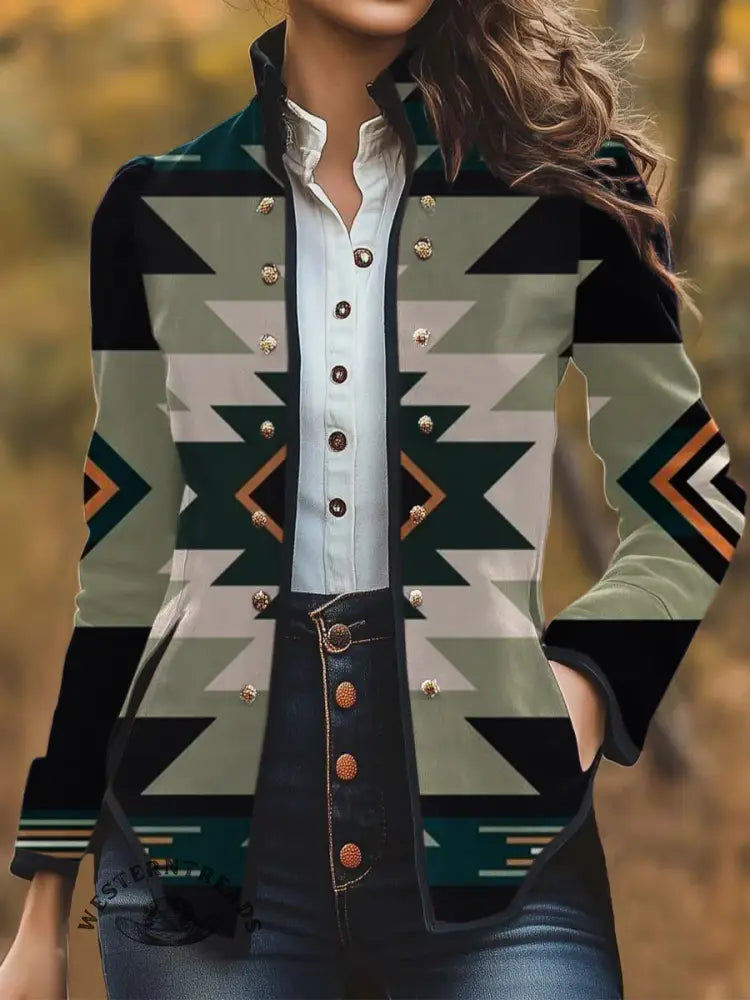 Women's Vintage Art Print Casual Jacket