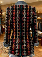 Aztec Print Patchwork Denim Sweater