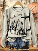 Retro Western Cowgirl Print Casual Cotton Sweatshirt