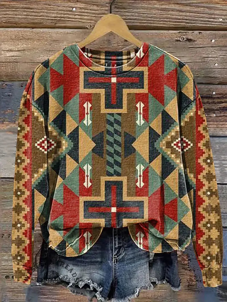 Retro Aztec Casual Cotton Sweatshirt