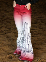 Women's Vintage Western Cactus Pattern Print Casual Wide Leg Pants