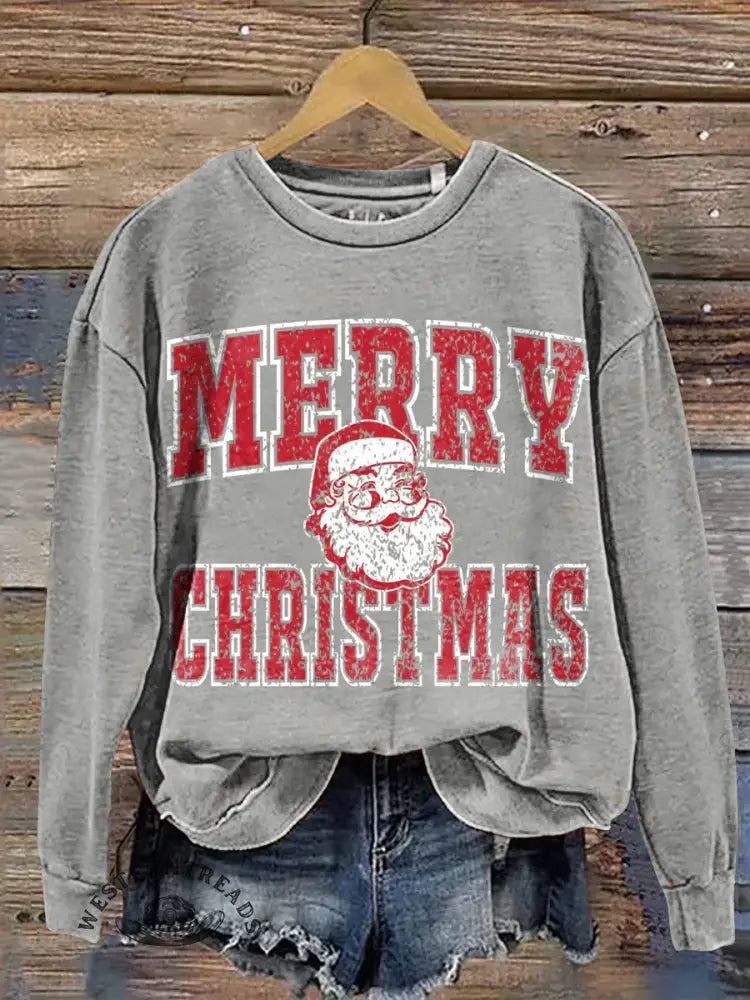 Vintage Santa Claus Art Print Casual Cotton Sweatshirt