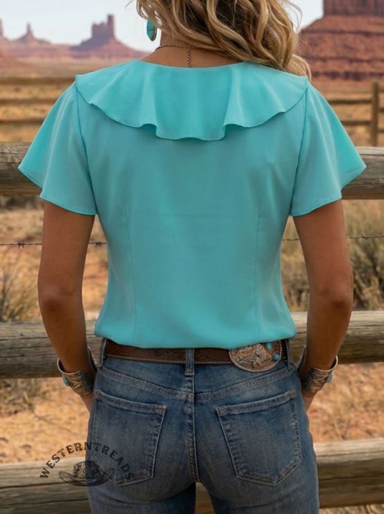 Women's Retro Casual Ruffled V-Neck Shirt