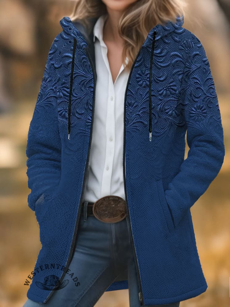 Floral Print Unisex Plush Thick Long-Sleeved Cardigan Coat