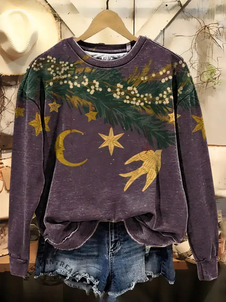 Vintage Christmas Art Print Casual Cotton Sweatshirt