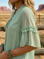 Retro Art Design Chiffon Ruffle Tie Shirt