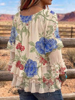 Vintage Art Print Summer Fabrics Patchwork Casual Shirt