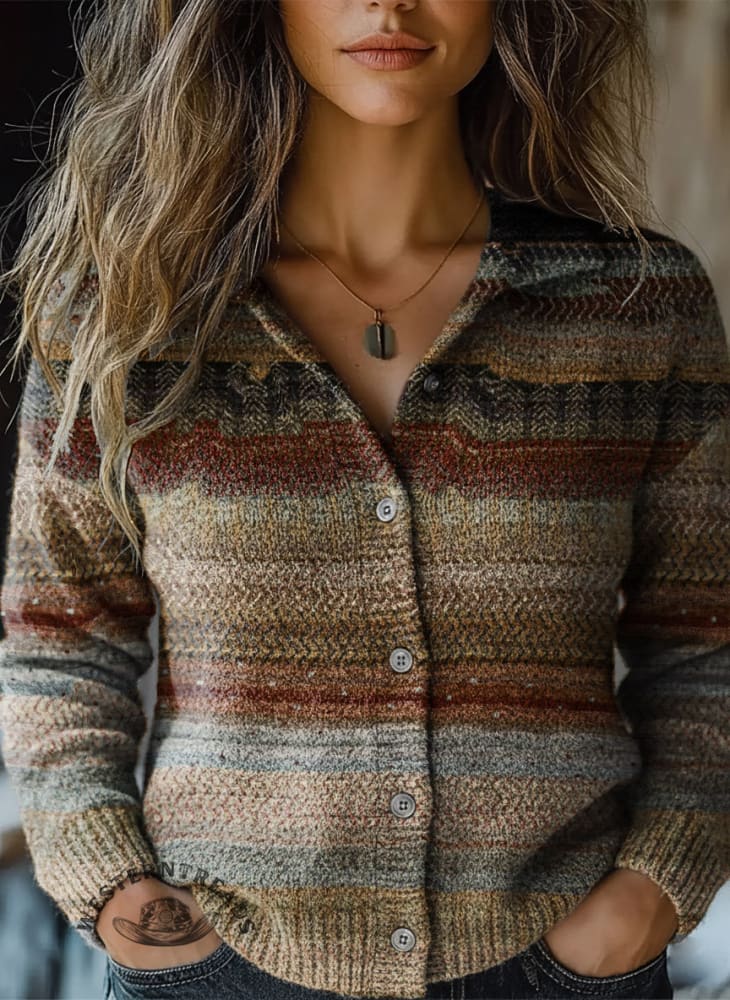 Casual Retro Stripes Print Sweater Shirt