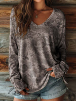 100% Cotton🍃Women's Floral Art Print Casual V-neck Long Sleeve T-shirt