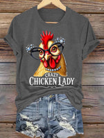 Crazy Chicken Lady Print Casual T-shirt