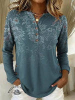 Women's Retro Floral Print Casual Cotton Shirt