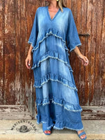 West Coast Boho Layered Denim Long Dress