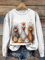 Vintage Chicken Art Prints Casual Cotton Sweatshirt