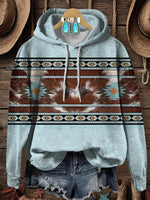 Retro Cow Texture Aztec Print Cotton Casual Hoodie Sweatshirt