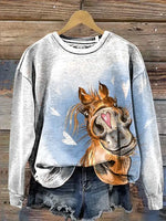 Funny Heart Horse Art Casual Cotton Sweatshirt