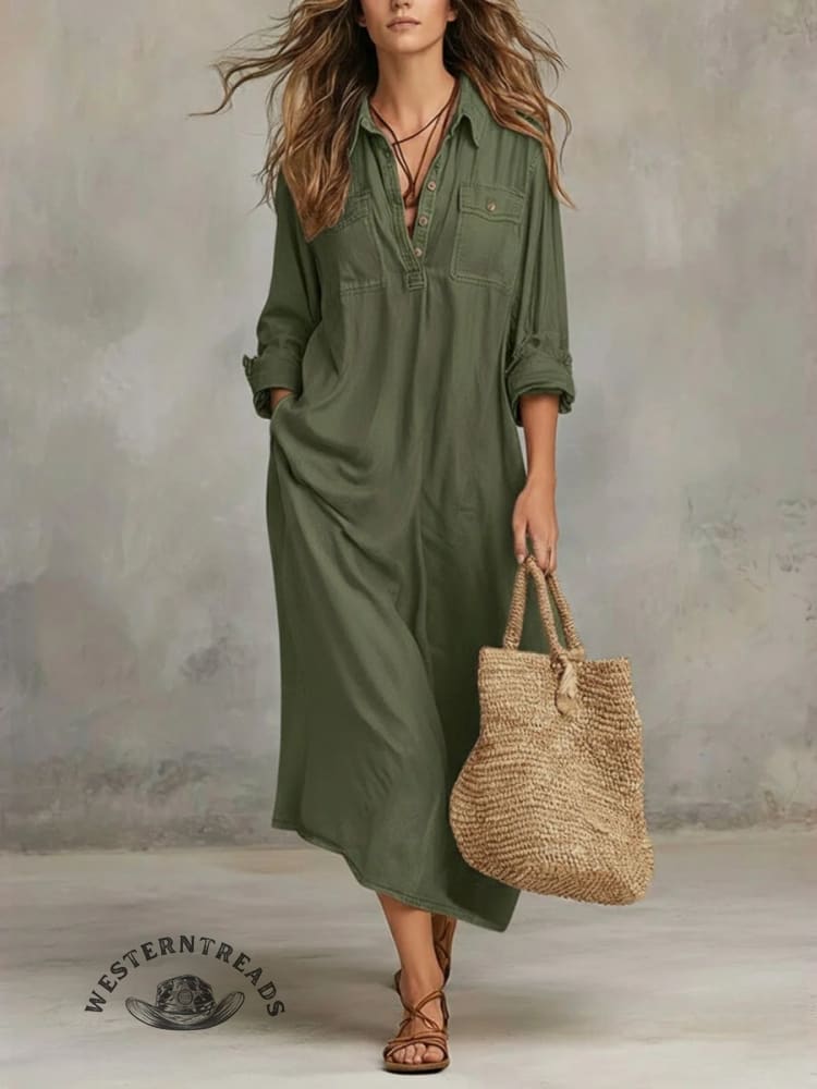 Wash Denim 100% Cotton Oversized Shirt Maxi Dress