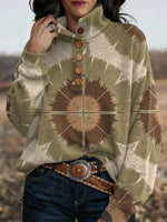 Retro Western Printed Button-up Sweatshirt