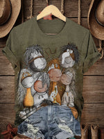 Retro Animals Art Print Casual T-shirt