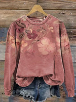 Women's Vintage Flowers Art Print Casual Cotton Sweatshirt