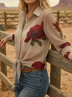 Vintage Floral Print Casual Chiffon Shirt