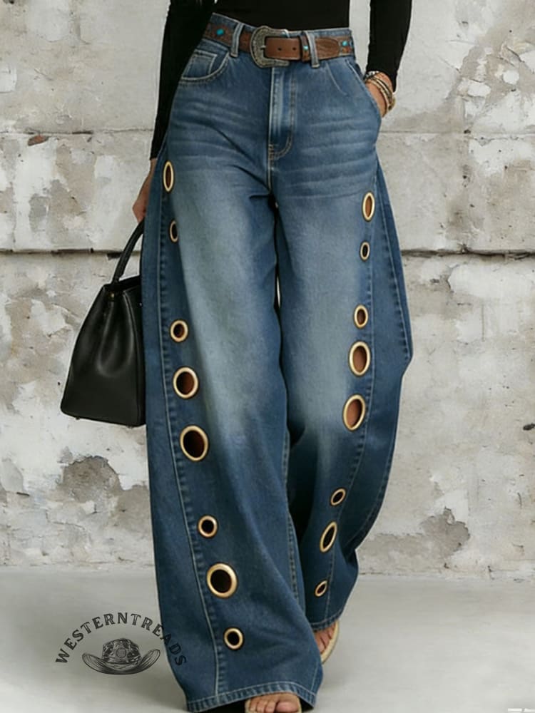 Women's Western Loose Wide Leg Jeans