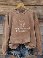 Retro Donkey Print Casual Cotton Sweatshirt