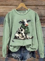 Vintage Cow Art Prints Casual Cotton Sweatshirt