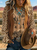 Women's Retro Leopard Western Art Ruffle Sleeve Casual Shirt