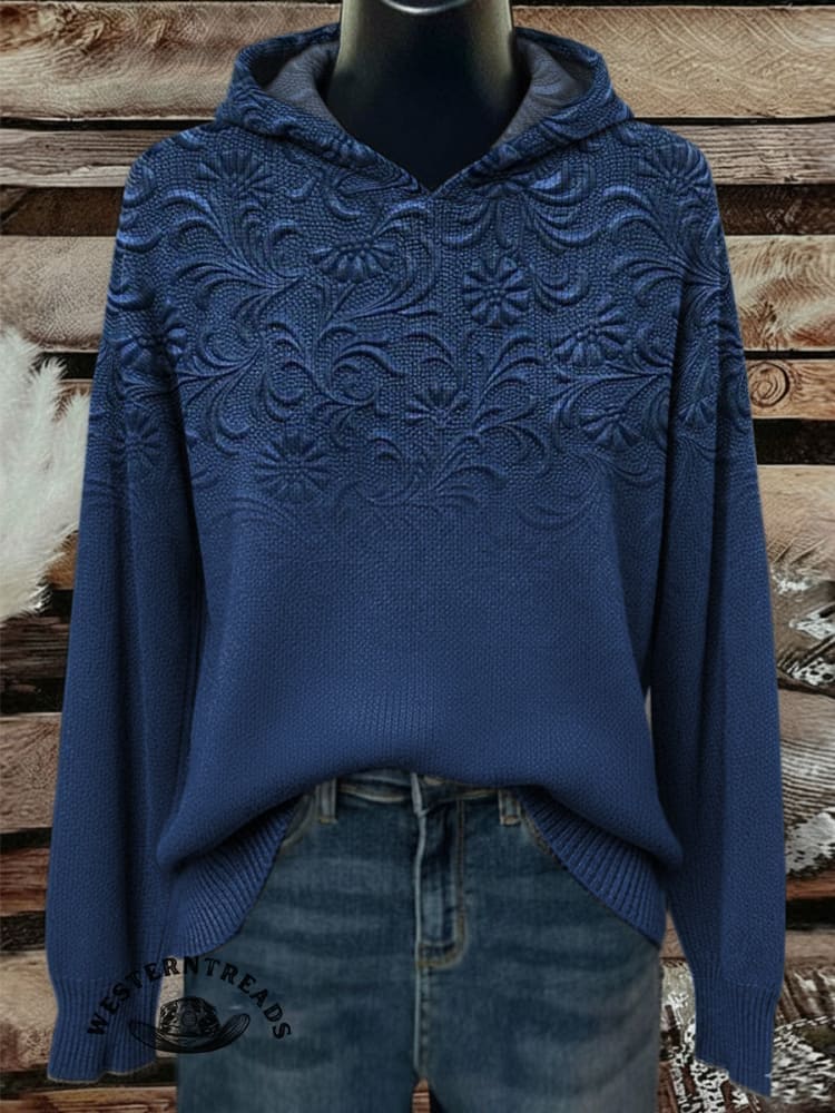 Women's Vintage Floral Print Henley Neck Sweater Top