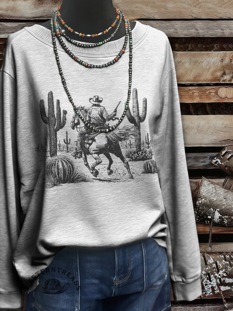 Vintage Western Art Print Casual Cotton Sweatshirt
