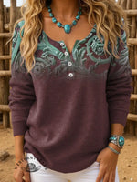 Retro Floral Art Pattern Print Buttoned Cardigan Sweater