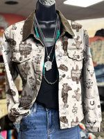 Women's Vintage Western Print Casual Denim Jacket